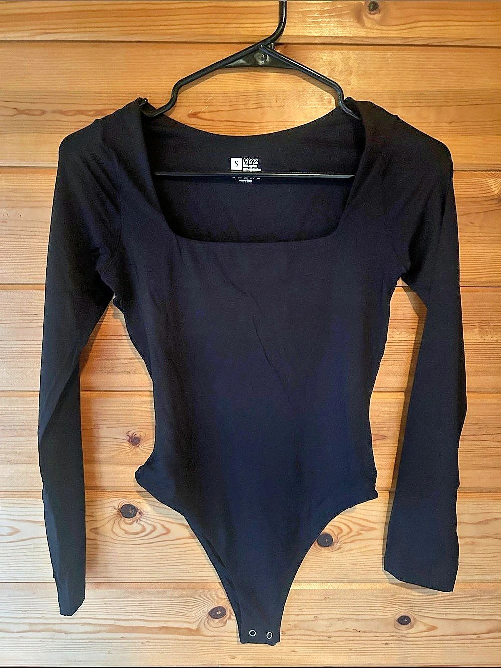 HYZ Women'Small Long Sleeve Square Neck Bodysuit Black Small